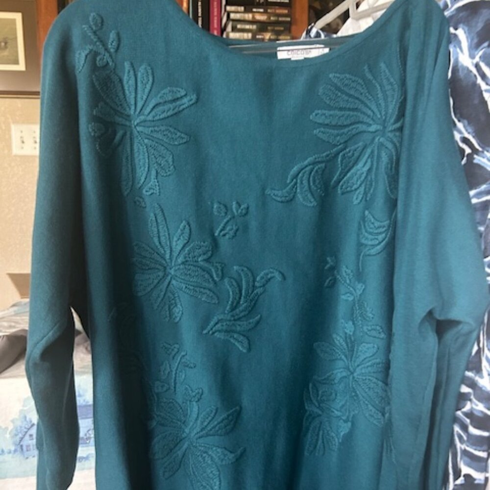 Chico's Beautiful Green Sweater size 4 (22) with Embroidery on Front /Sleeves